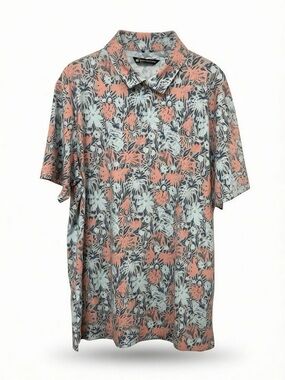 Short Sleeve Floral Polo Shirt - Coral & Light Blue by unknown
